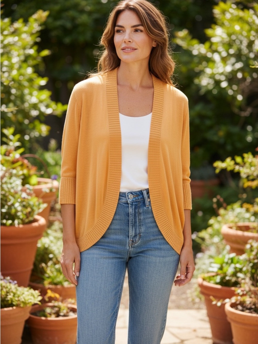 100% Silk, Chico's Women's Tangerine Open-Front Cardigan